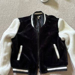 Black and white furry bomber jacket